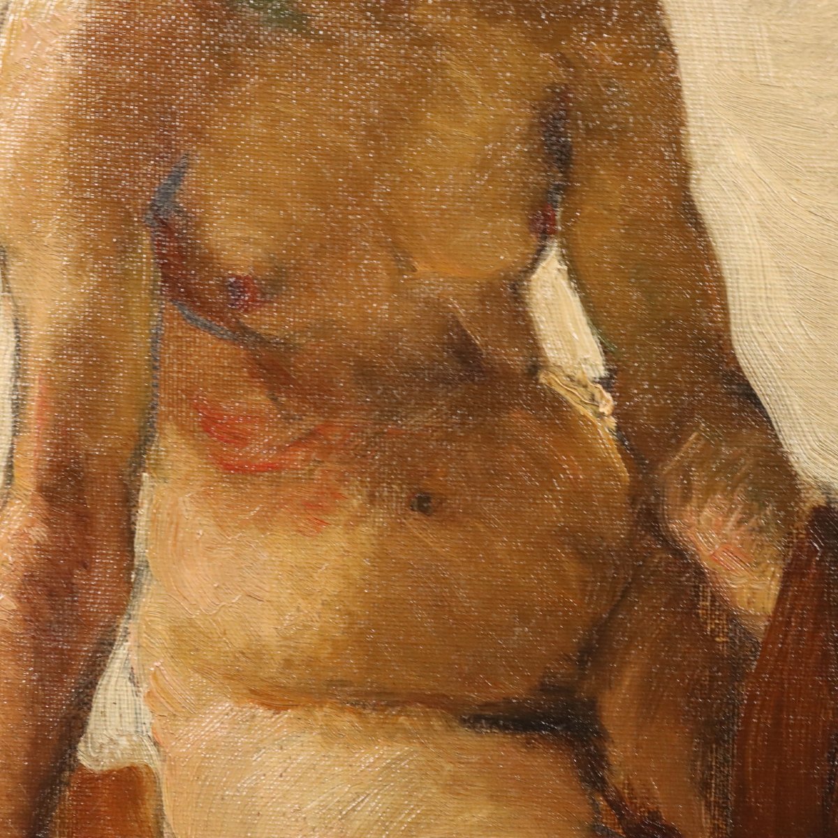 'lorenzo Delleani' Nude Figure Squatting Antique Painting Ca. 1860 Original-photo-1