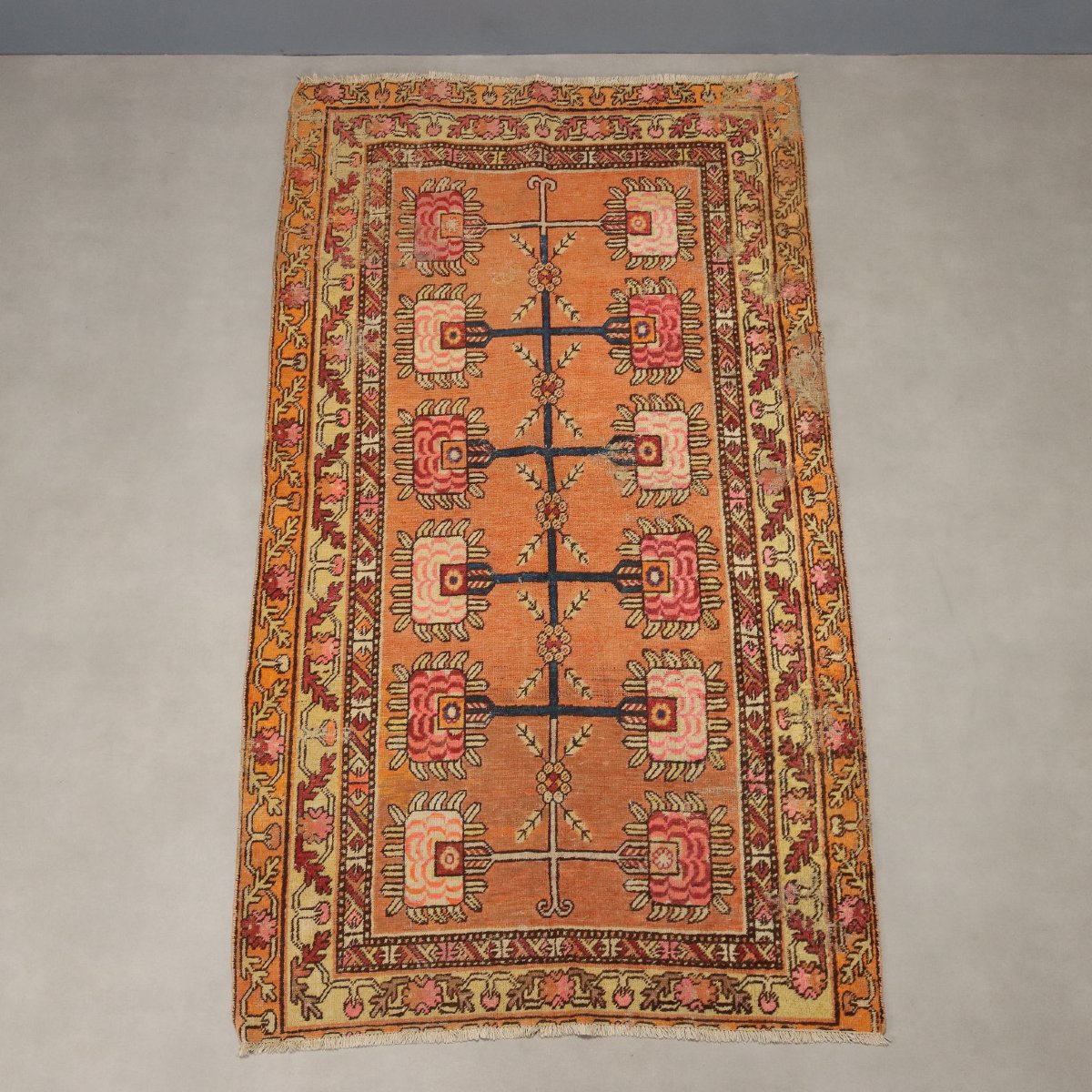 Tapis Kotan Samarkanda Ancien Laine Noeud Gros Fait à la Main Original-photo-3