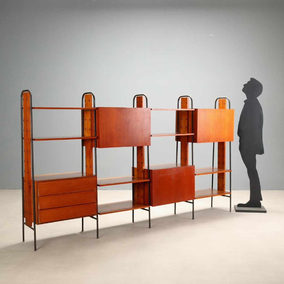 Bibliothèque Vintage Teck Métal Design Italie des Années 1960 Originale-photo-3
