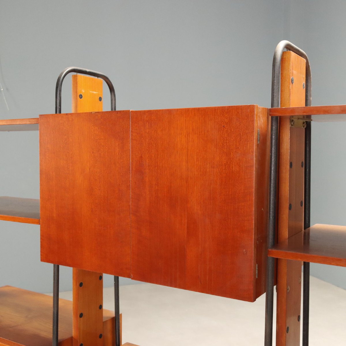 Bibliothèque Vintage Teck Métal Design Italie des Années 1960 Originale-photo-2