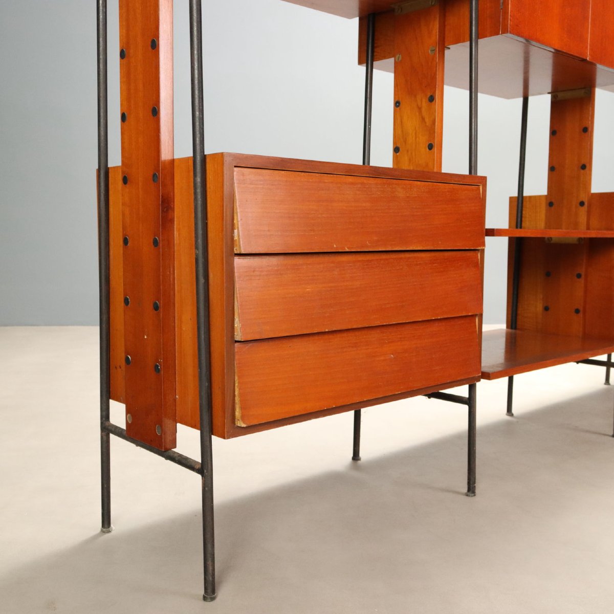 Bibliothèque Vintage Teck Métal Design Italie des Années 1960 Originale-photo-4