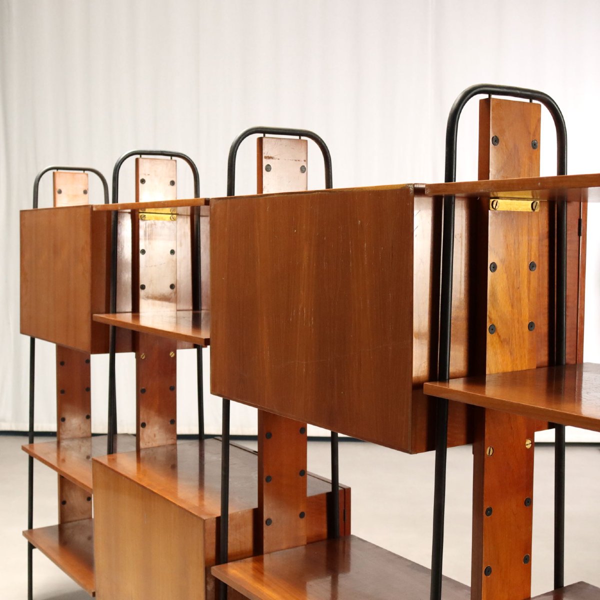 Bibliothèque Vintage Teck Métal Design Italie des Années 1960 Originale-photo-8
