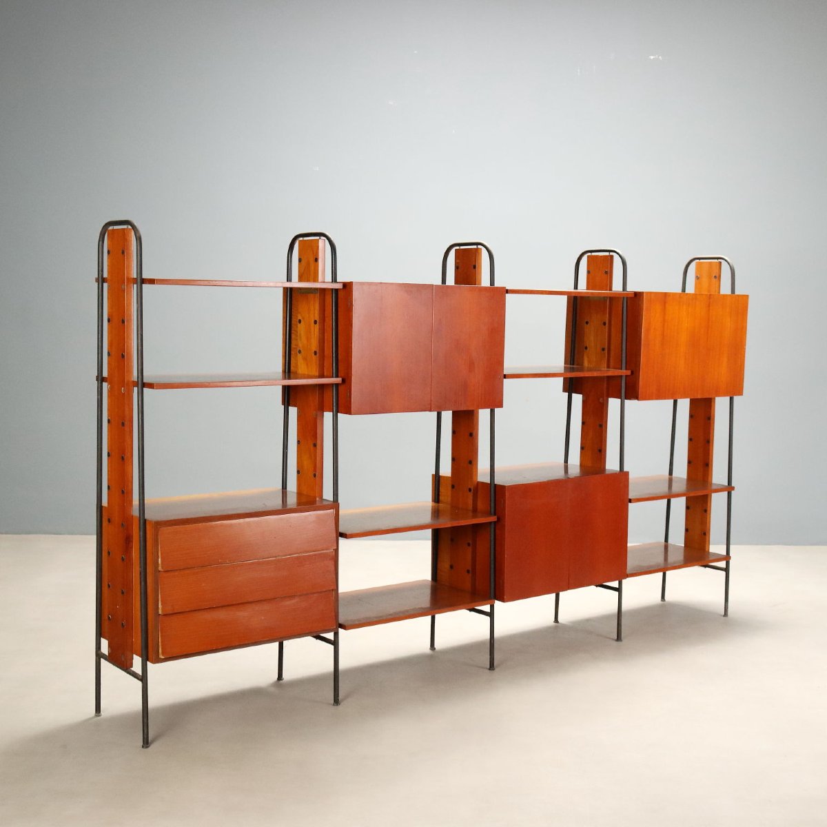 Bibliothèque Vintage Teck Métal Design Italie des Années 1960 Originale