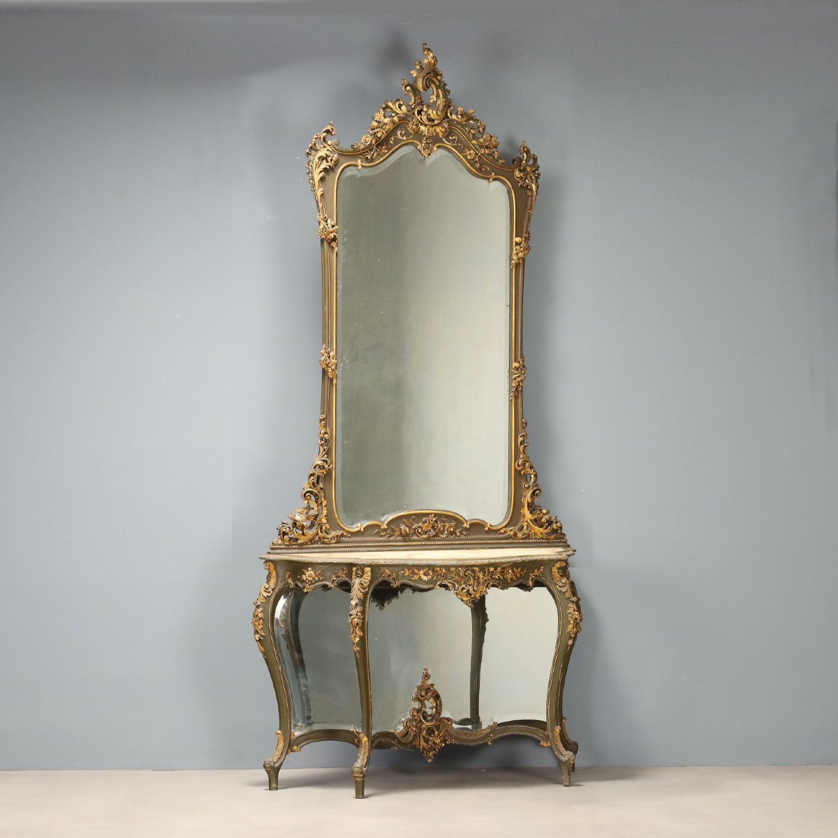 Console Table With Mirror, Baroque-style, Italy, Late 19th Century