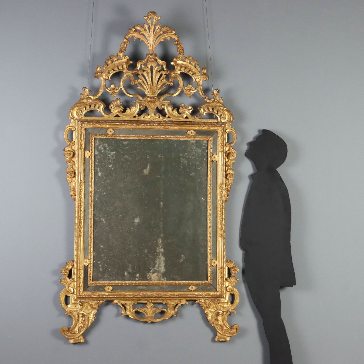 Wall-mounted Mirror In Carved And Gilded Wood, Piedmont, Mid-18th Century-photo-2