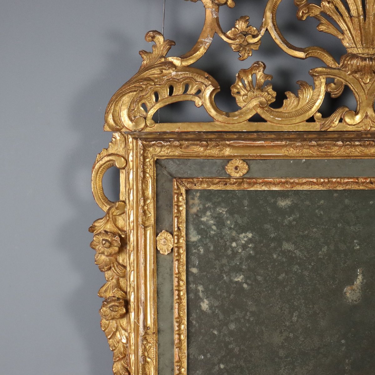 Wall-mounted Mirror In Carved And Gilded Wood, Piedmont, Mid-18th Century-photo-3