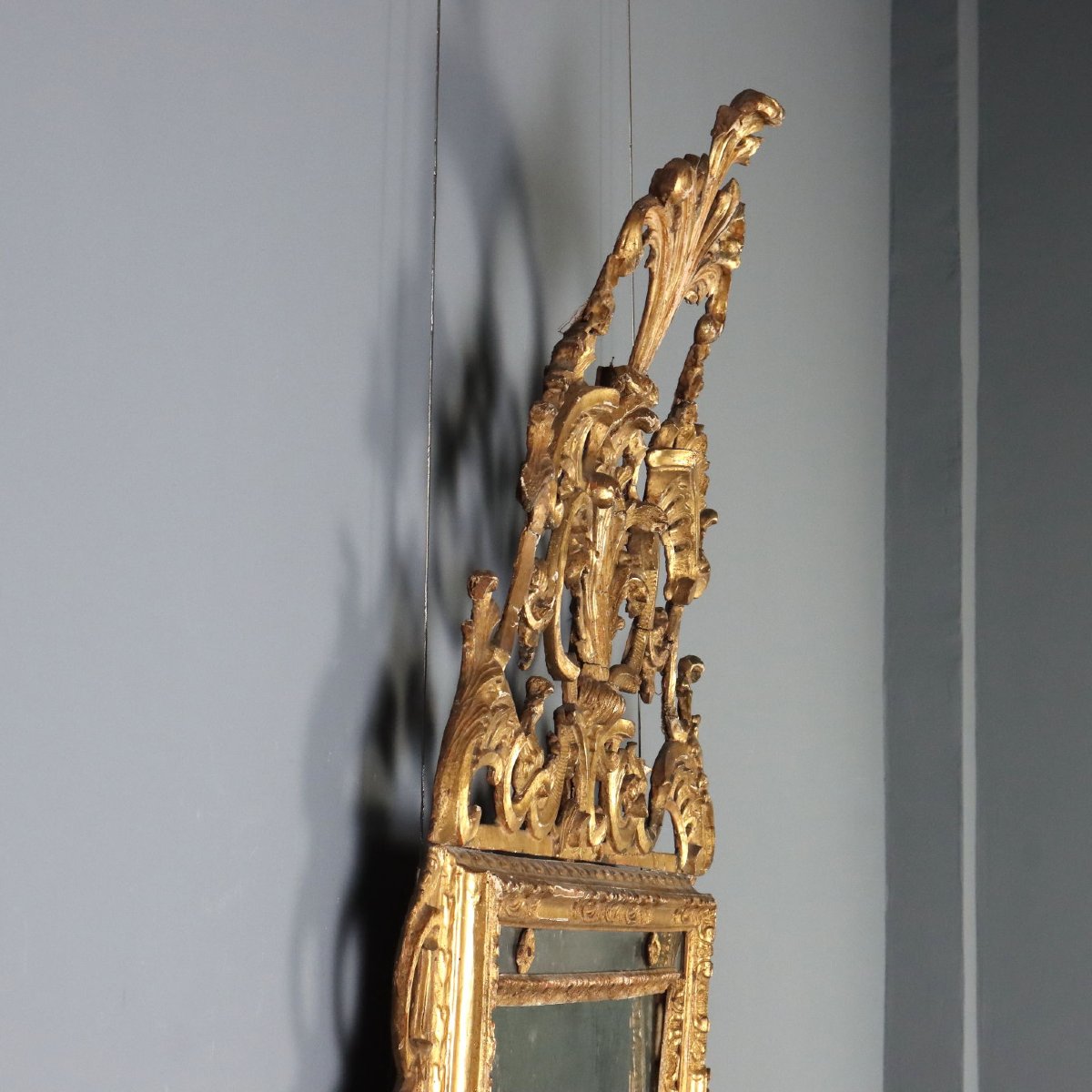 Wall-mounted Mirror In Carved And Gilded Wood, Piedmont, Mid-18th Century-photo-2