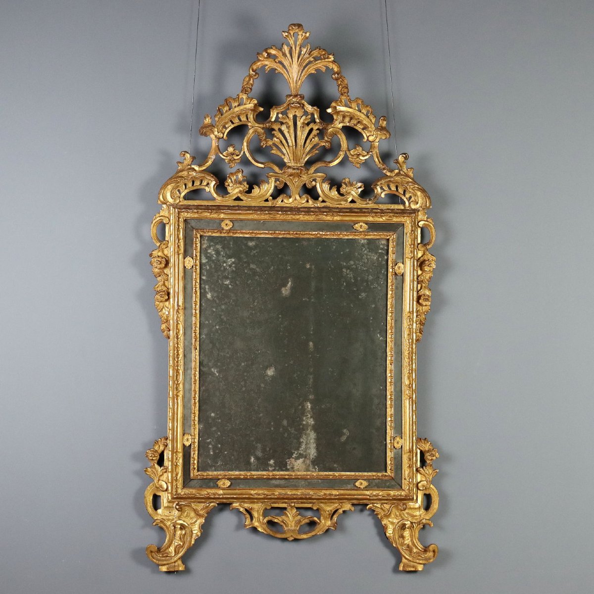 Wall-mounted Mirror In Carved And Gilded Wood, Piedmont, Mid-18th Century