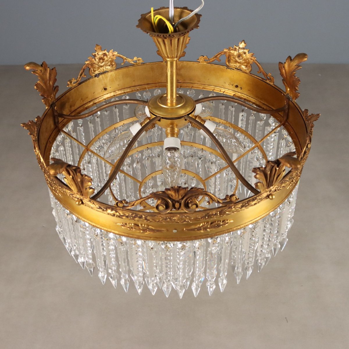 Pair Of Empire-style Chandeliers In Gilded Metal, Italy, Early 20th Century-photo-3