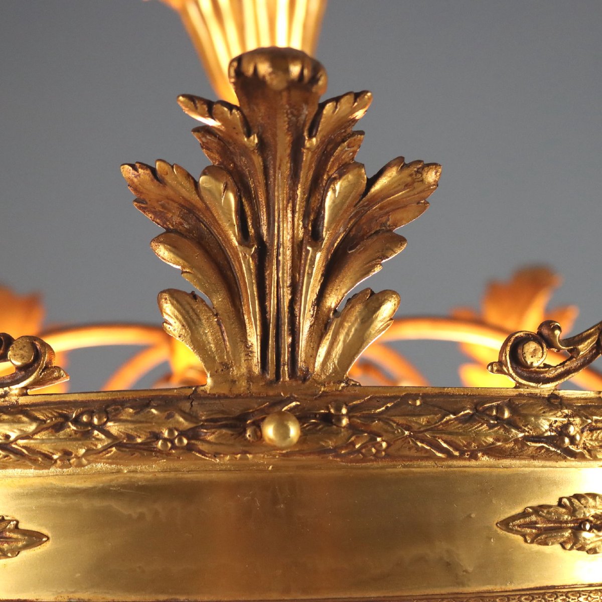 Pair Of Empire-style Chandeliers In Gilded Metal, Italy, Early 20th Century-photo-4