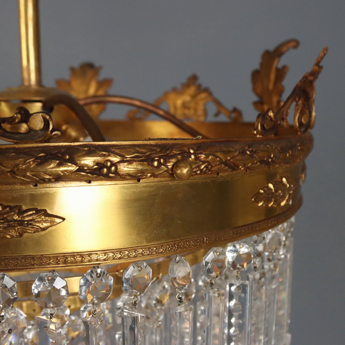 Pair Of Empire-style Chandeliers In Gilded Metal, Italy, Early 20th Century-photo-2