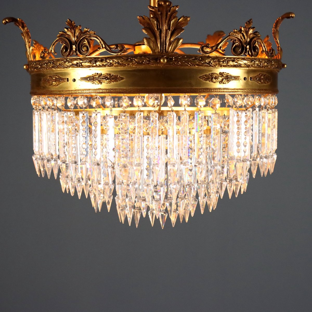 Pair Of Empire-style Chandeliers In Gilded Metal, Italy, Early 20th Century-photo-3