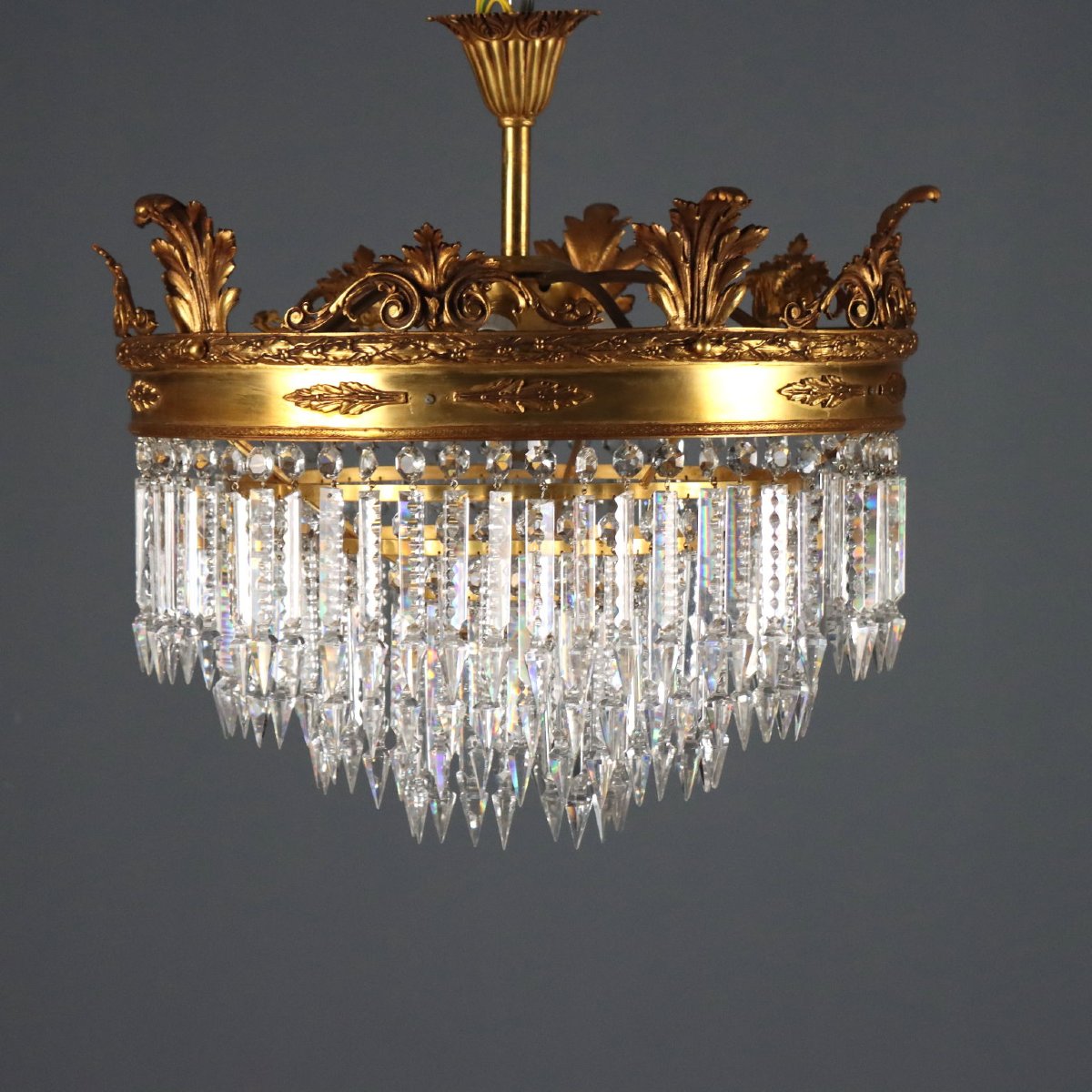 Pair Of Empire-style Chandeliers In Gilded Metal, Italy, Early 20th Century-photo-5