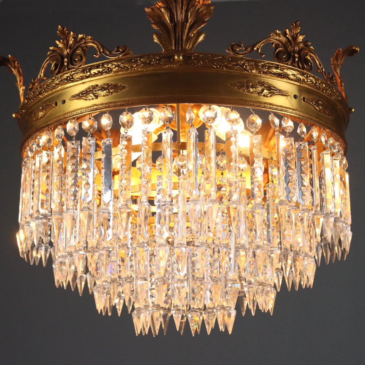 Pair Of Empire-style Chandeliers In Gilded Metal, Italy, Early 20th Century-photo-6