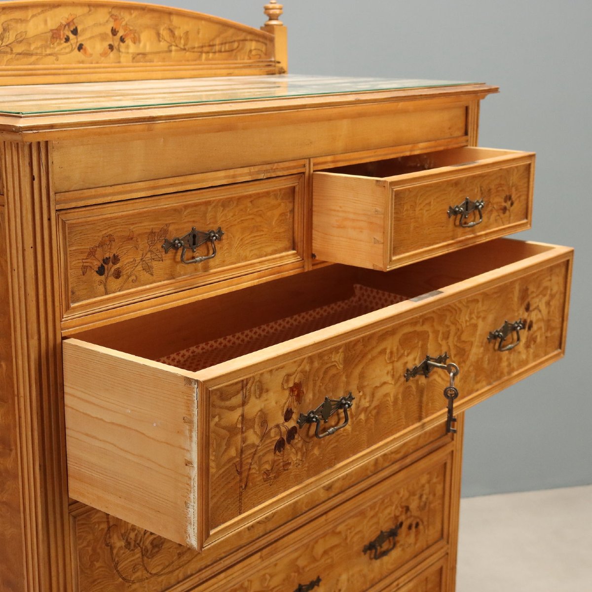 Liberty-style Chest Of Drawers In Ash And Maple, Italy, Early 20th Century-photo-6