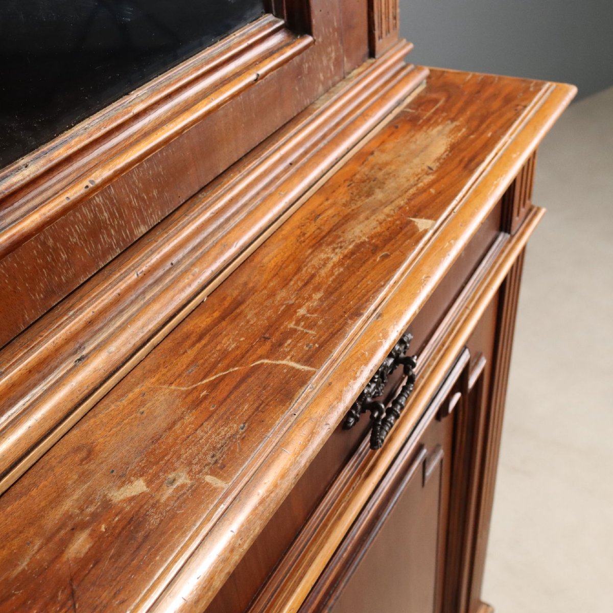 Walnut Sideboard With Glass Top, Italy, Late 19th Century-photo-2