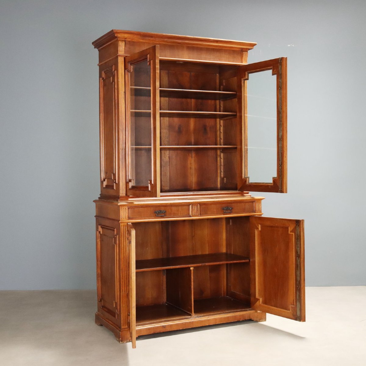 Walnut Sideboard With Glass Top, Italy, Late 19th Century-photo-7