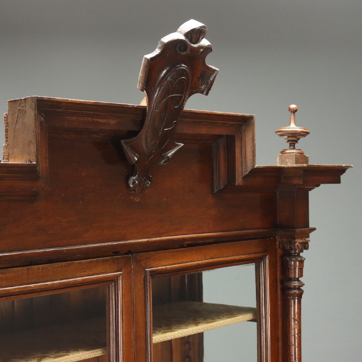 Walnut Display Cabinet With Glass Doors, Italy, Late 19th Century-photo-3