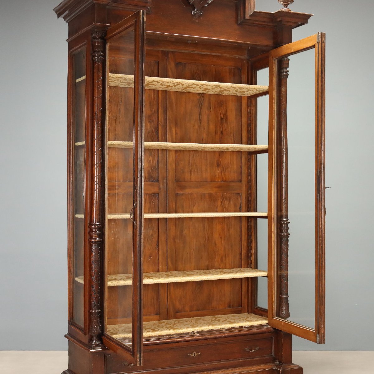Walnut Display Cabinet With Glass Doors, Italy, Late 19th Century-photo-6