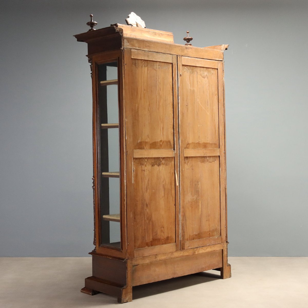 Walnut Display Cabinet With Glass Doors, Italy, Late 19th Century-photo-8
