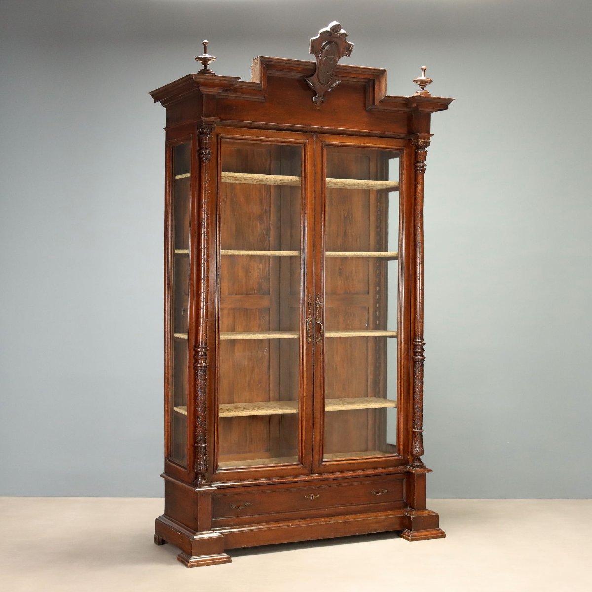 Walnut Display Cabinet With Glass Doors, Italy, Late 19th Century