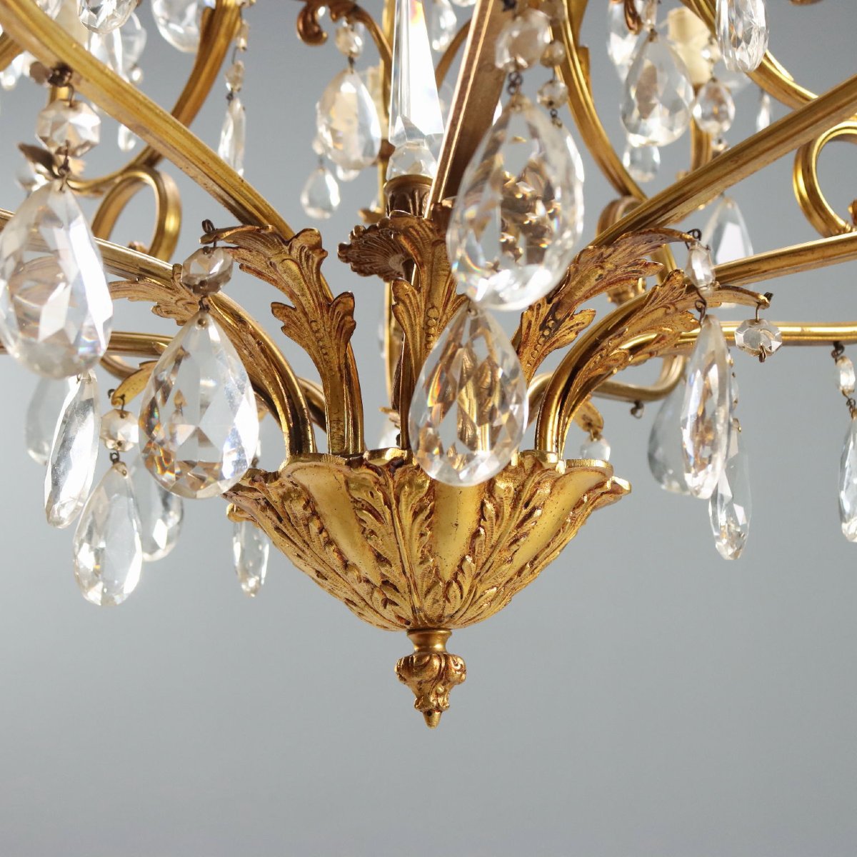 Lustre Ancien Bronze Doré Verre Italie Début du XXe Siècle-photo-3