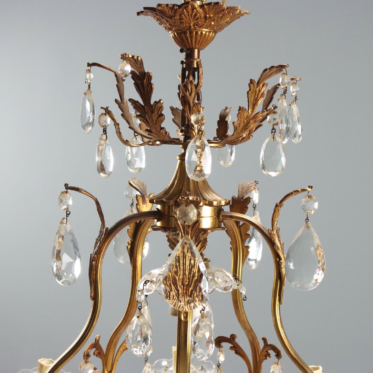 Lustre Ancien Bronze Doré Verre Italie Début du XXe Siècle-photo-1