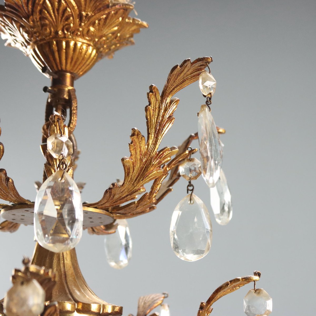 Lustre Ancien Bronze Doré Verre Italie Début du XXe Siècle-photo-2