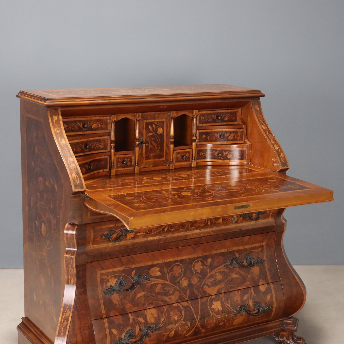 Stylish Dutch Folding Table With Floral Inlays, 20th-century Netherlands-photo-3