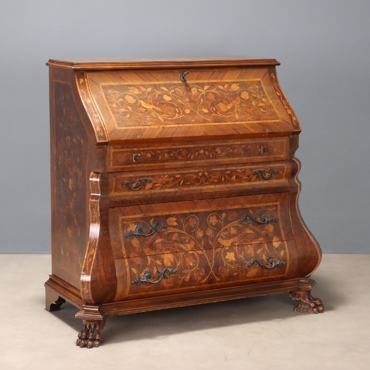 Stylish Dutch Folding Table With Floral Inlays, 20th-century Netherlands