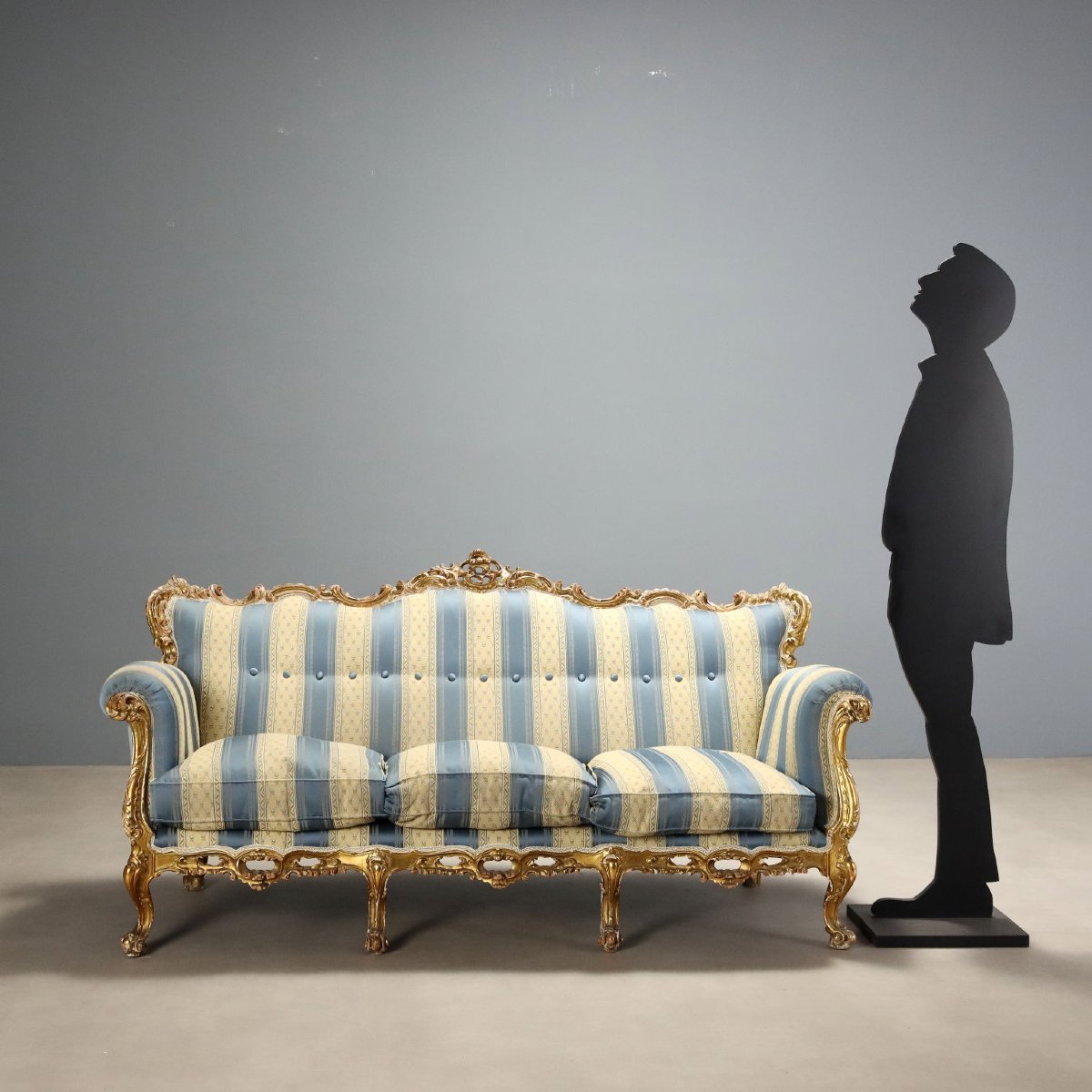 Canapé Ancien Style Baroque Bois Doré Italie XXe Siècle-photo-2