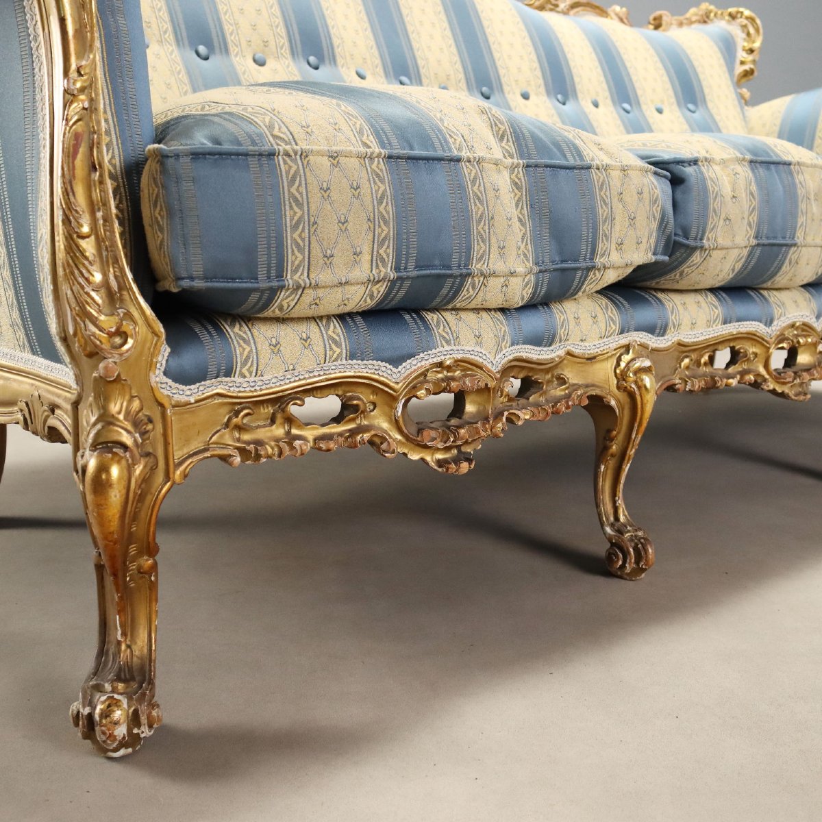 Canapé Ancien Style Baroque Bois Doré Italie XXe Siècle-photo-4