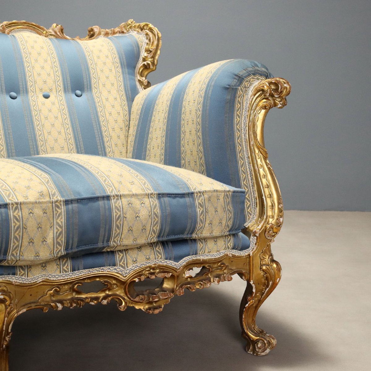 Canapé Ancien Style Baroque Bois Doré Italie XXe Siècle-photo-2