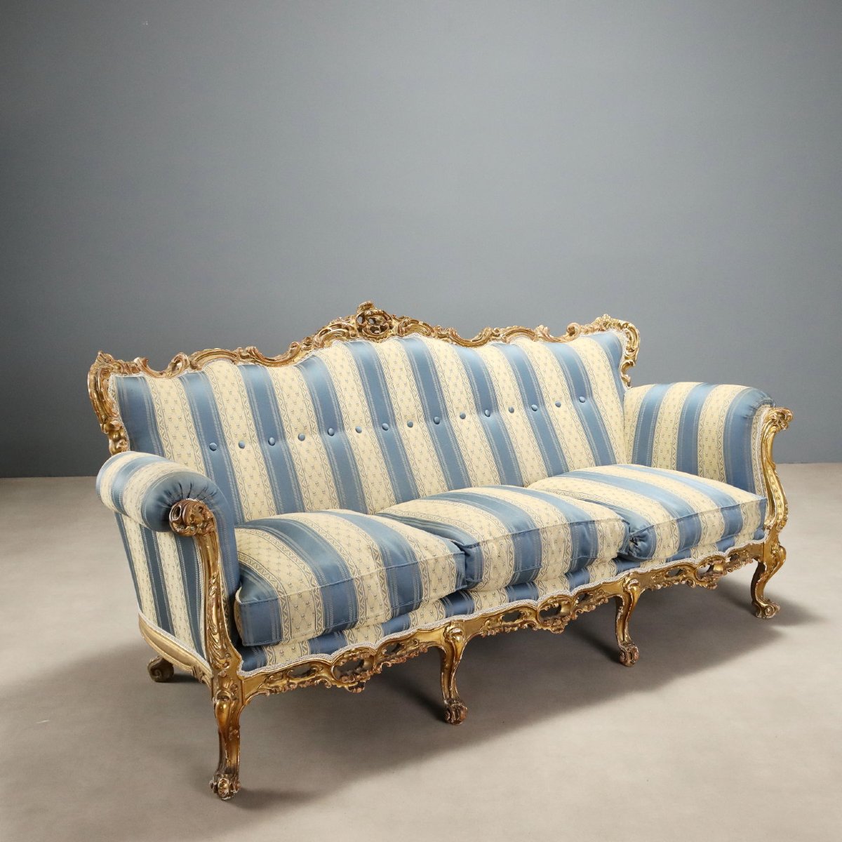 Canapé Ancien Style Baroque Bois Doré Italie XXe Siècle