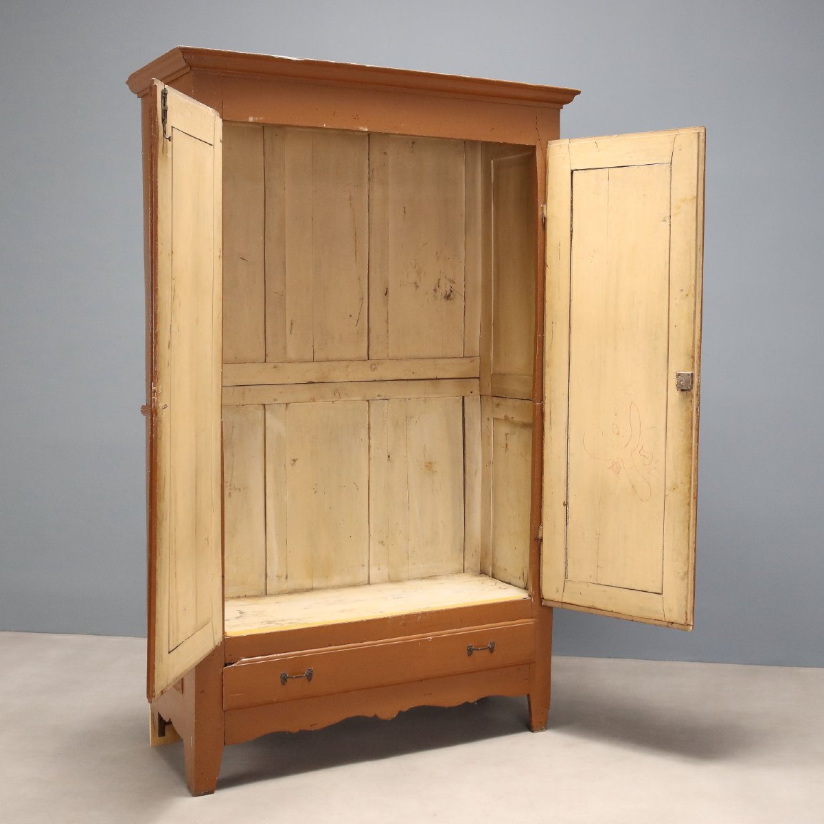 Armoire Ancienne Bois Laqué et Peint Italie XIXe Siècle Originale-photo-3