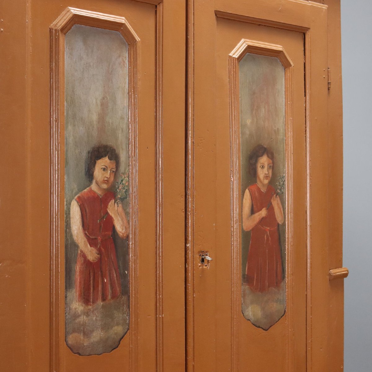 Armoire Ancienne Bois Laqué et Peint Italie XIXe Siècle Originale-photo-3