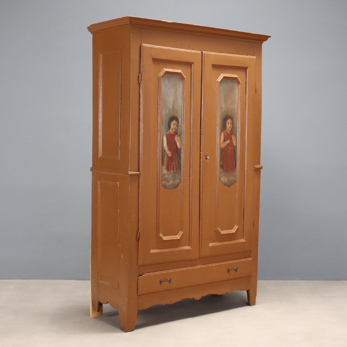 Armoire Ancienne Bois Laqué et Peint Italie XIXe Siècle Originale