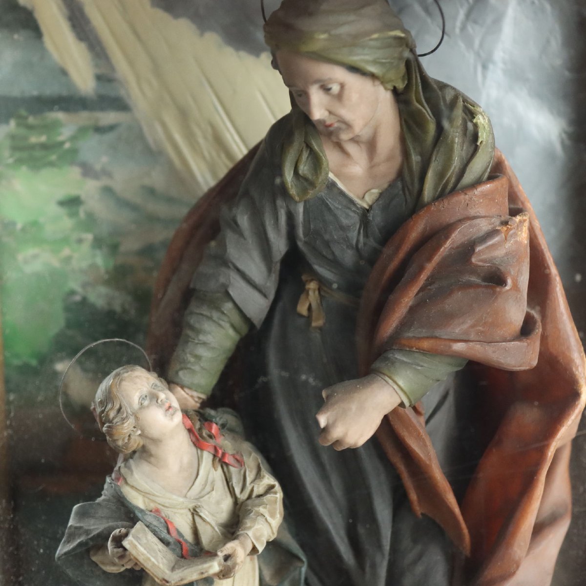 Coffret Ancien avec Sculpture de la Vièrge Marie XIXe Siècle Original-photo-3