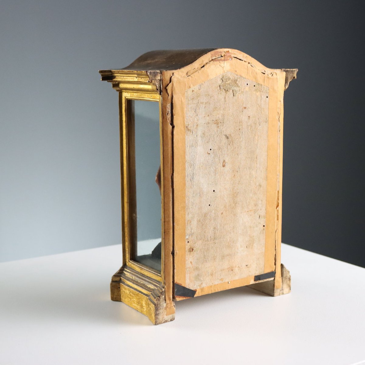 Coffret Ancien avec Sculpture de la Vièrge Marie XIXe Siècle Original-photo-3