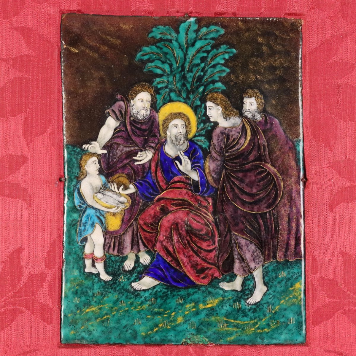 Antique Panel Limoges Enamels On Copper Religious XVII Century Original-photo-3