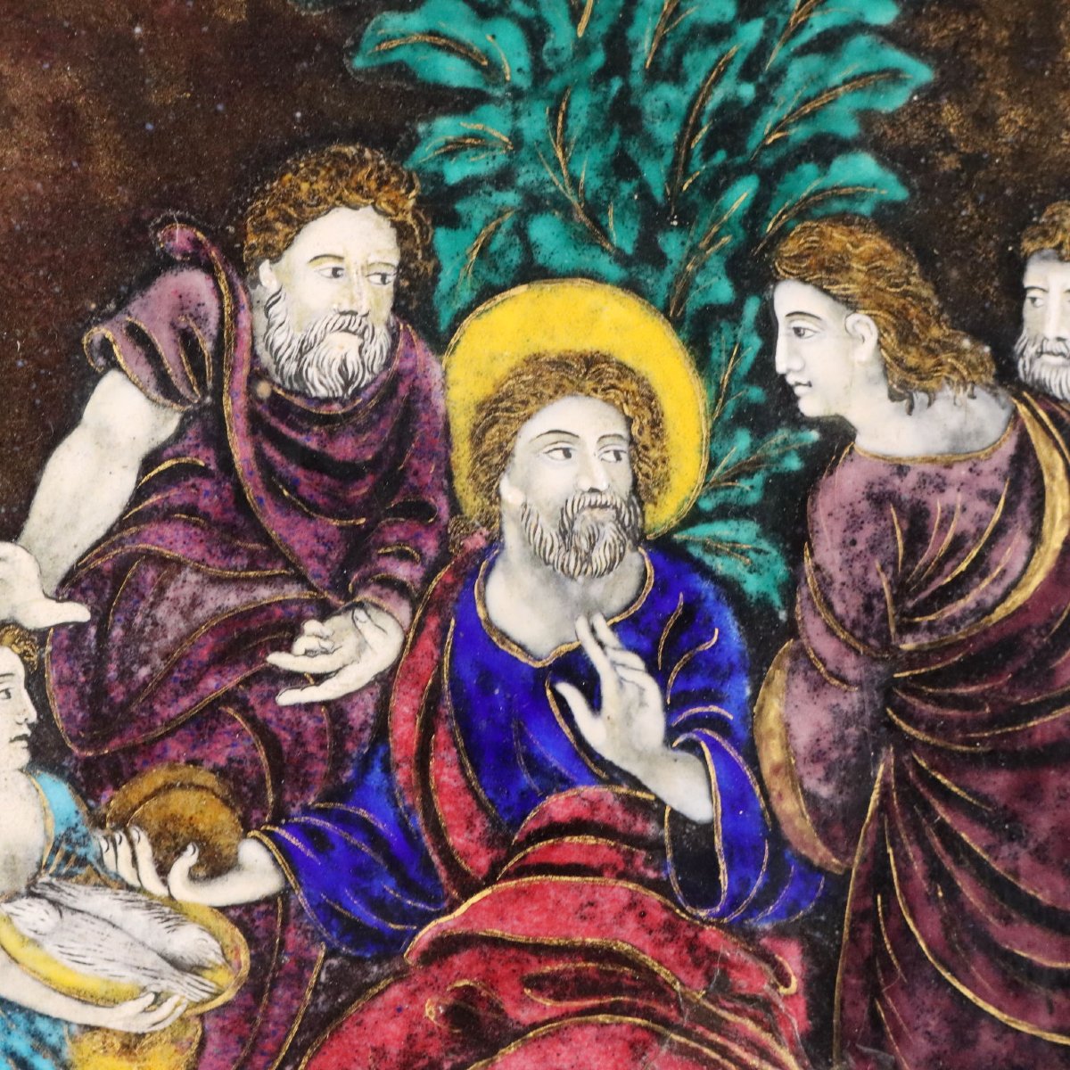 Antique Panel Limoges Enamels On Copper Religious XVII Century Original-photo-4