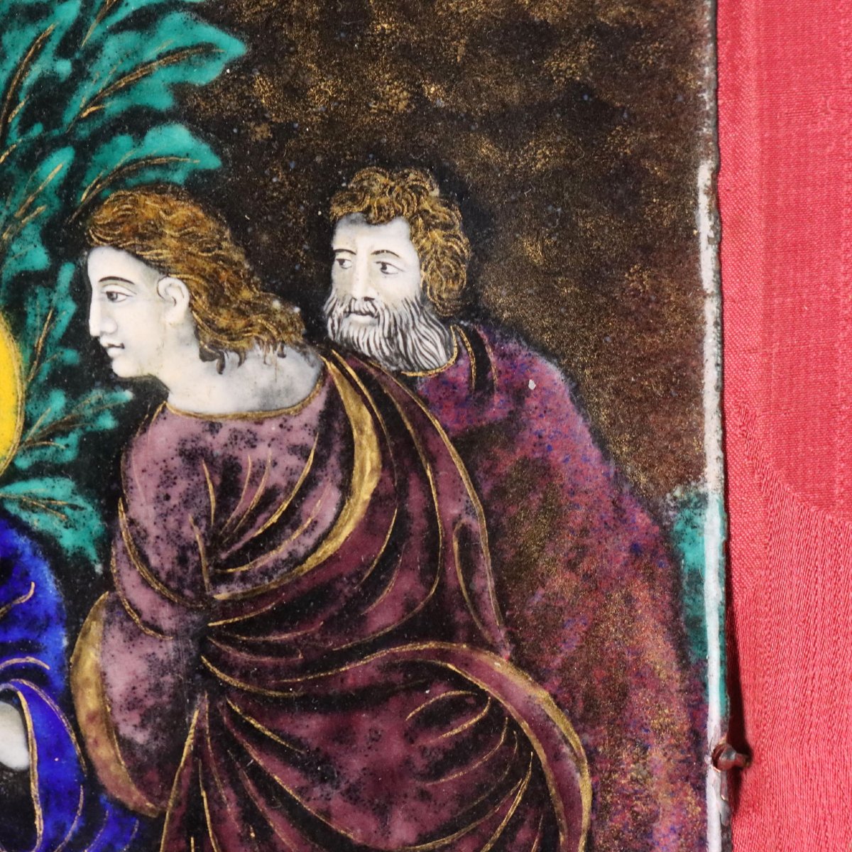 Antique Panel Limoges Enamels On Copper Religious XVII Century Original-photo-2