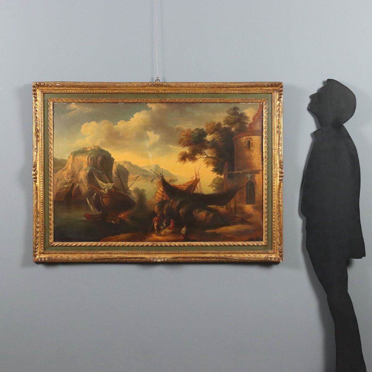 Tableau Ancien Paysage avec Épaves Huile sur Toile XXe Siècle Original-photo-2