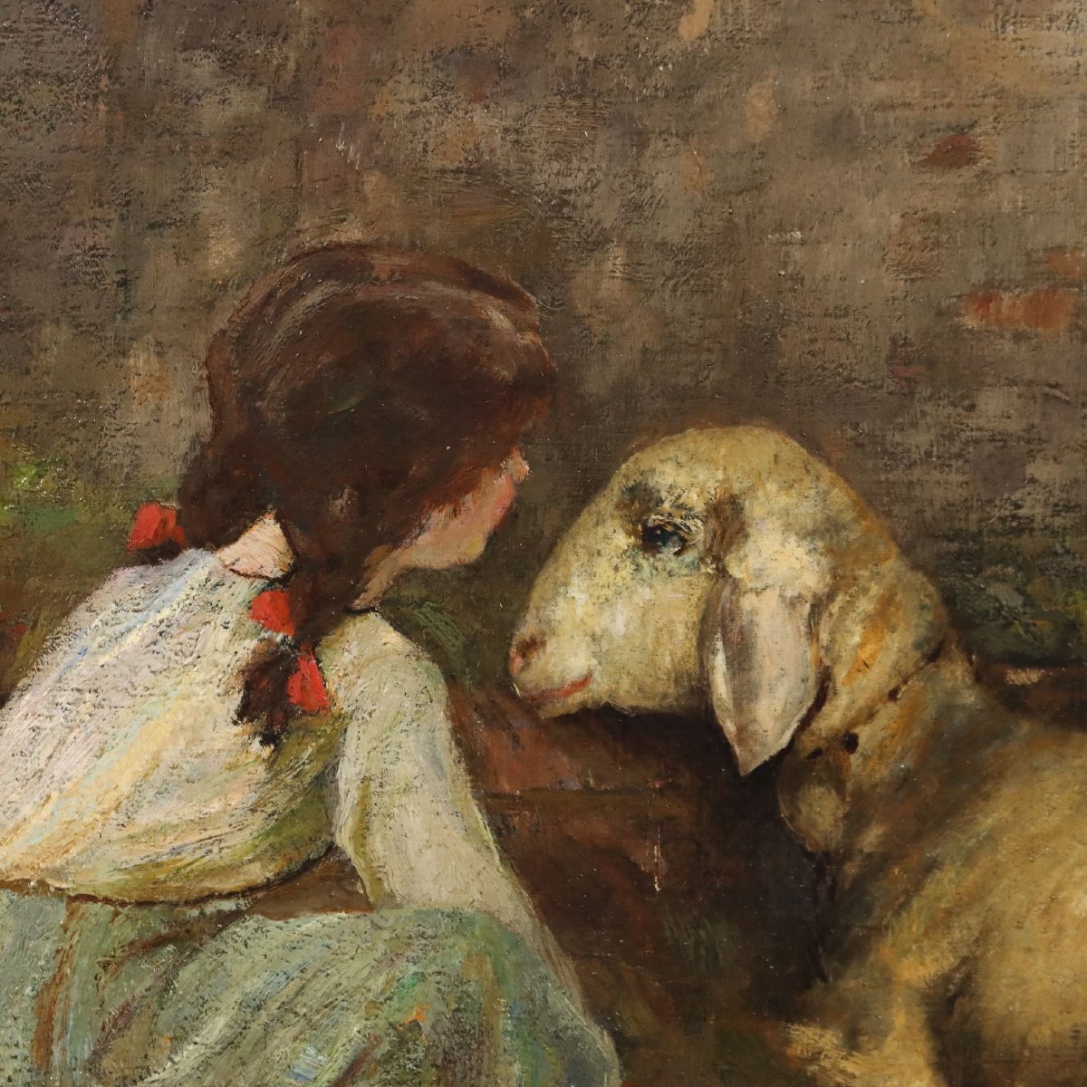 Modern Painting Signed Cesare Laurenti The Little Girl And The Sheep '900-photo-4