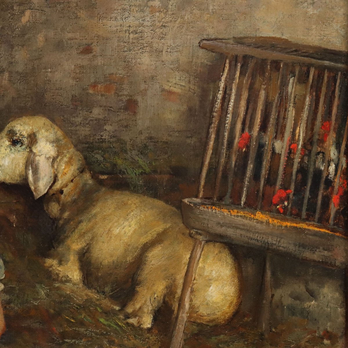 Modern Painting Signed Cesare Laurenti The Little Girl And The Sheep '900-photo-1