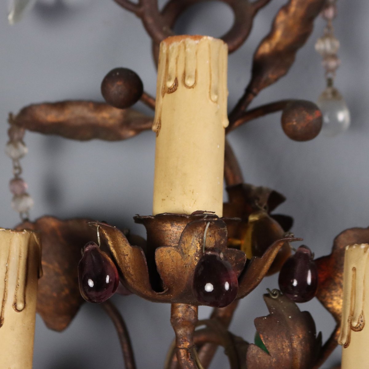 Antique Wall Lamps Iron Sheeth Metal Glass Italy XIX Century Originals-photo-2