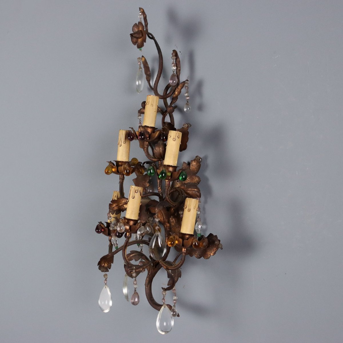 Antique Wall Lamps Iron Sheeth Metal Glass Italy XIX Century Originals-photo-3