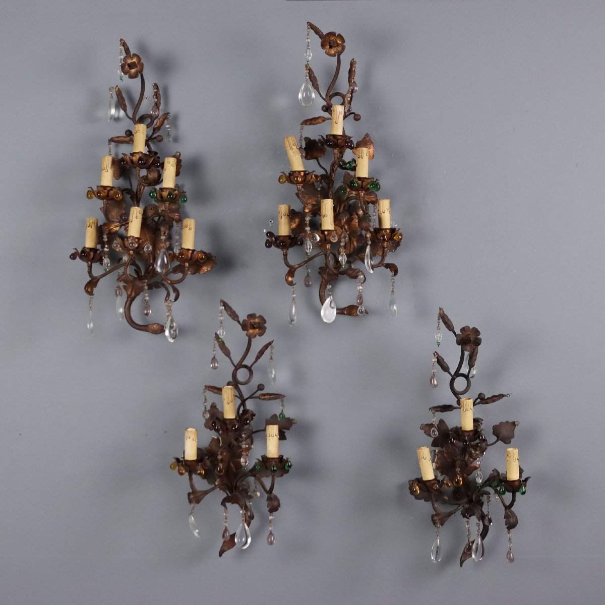 Antique Wall Lamps Iron Sheeth Metal Glass Italy XIX Century Originals