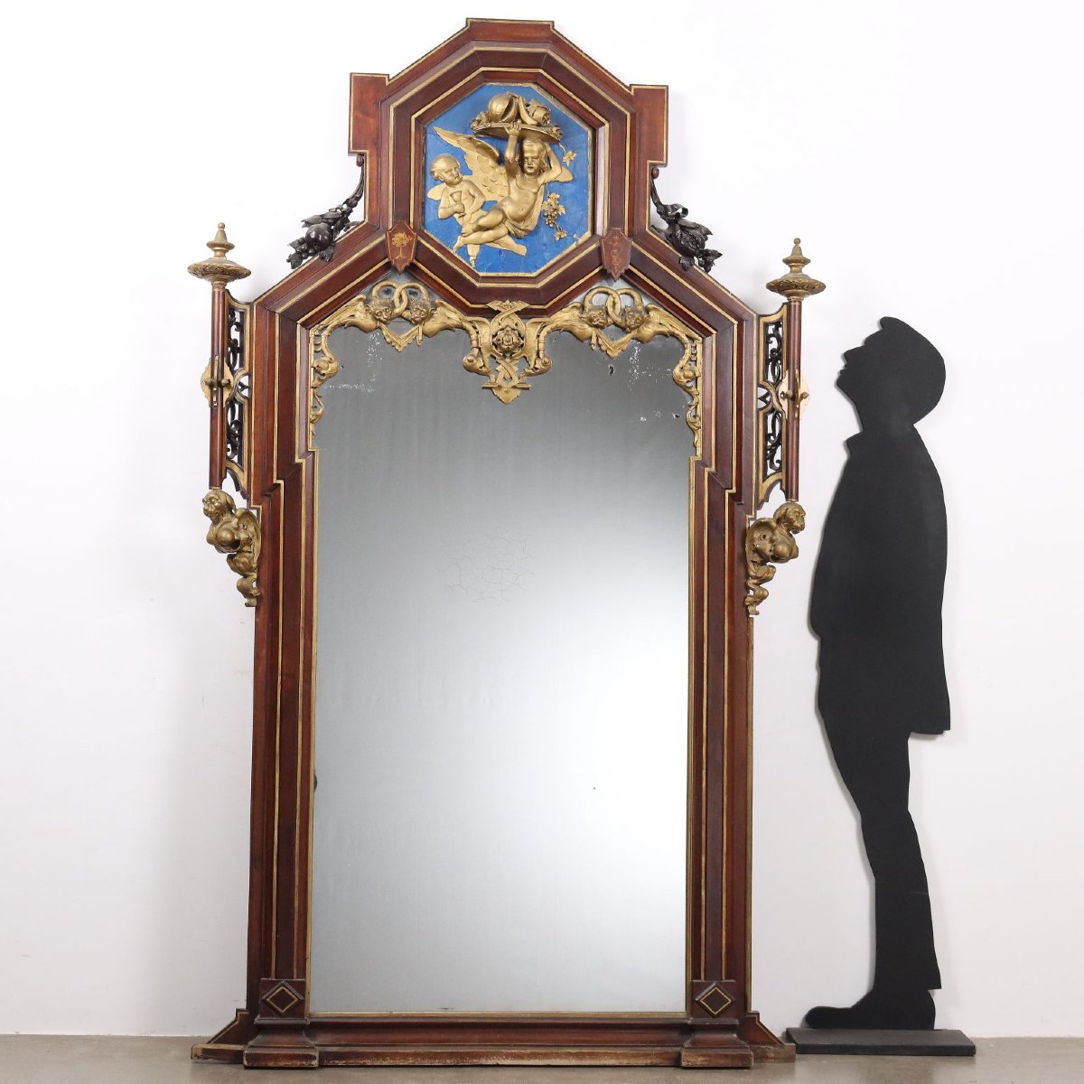 Miroir Éclectique Ancien Acajou Italie XIXe Siècle Original-photo-2