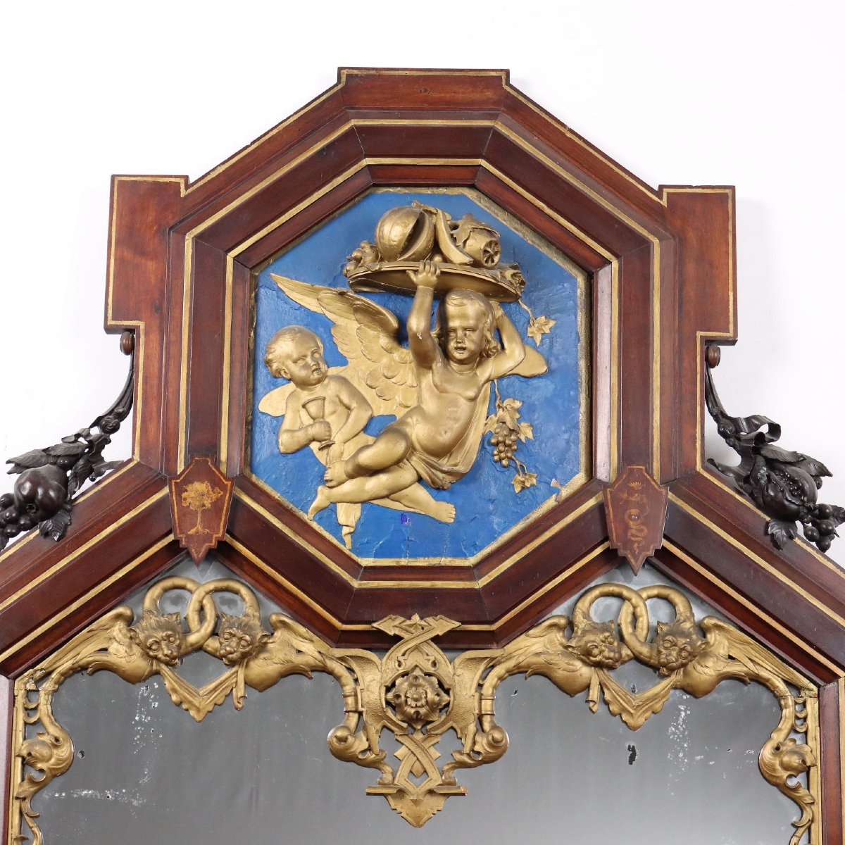 Miroir Éclectique Ancien Acajou Italie XIXe Siècle Original-photo-3